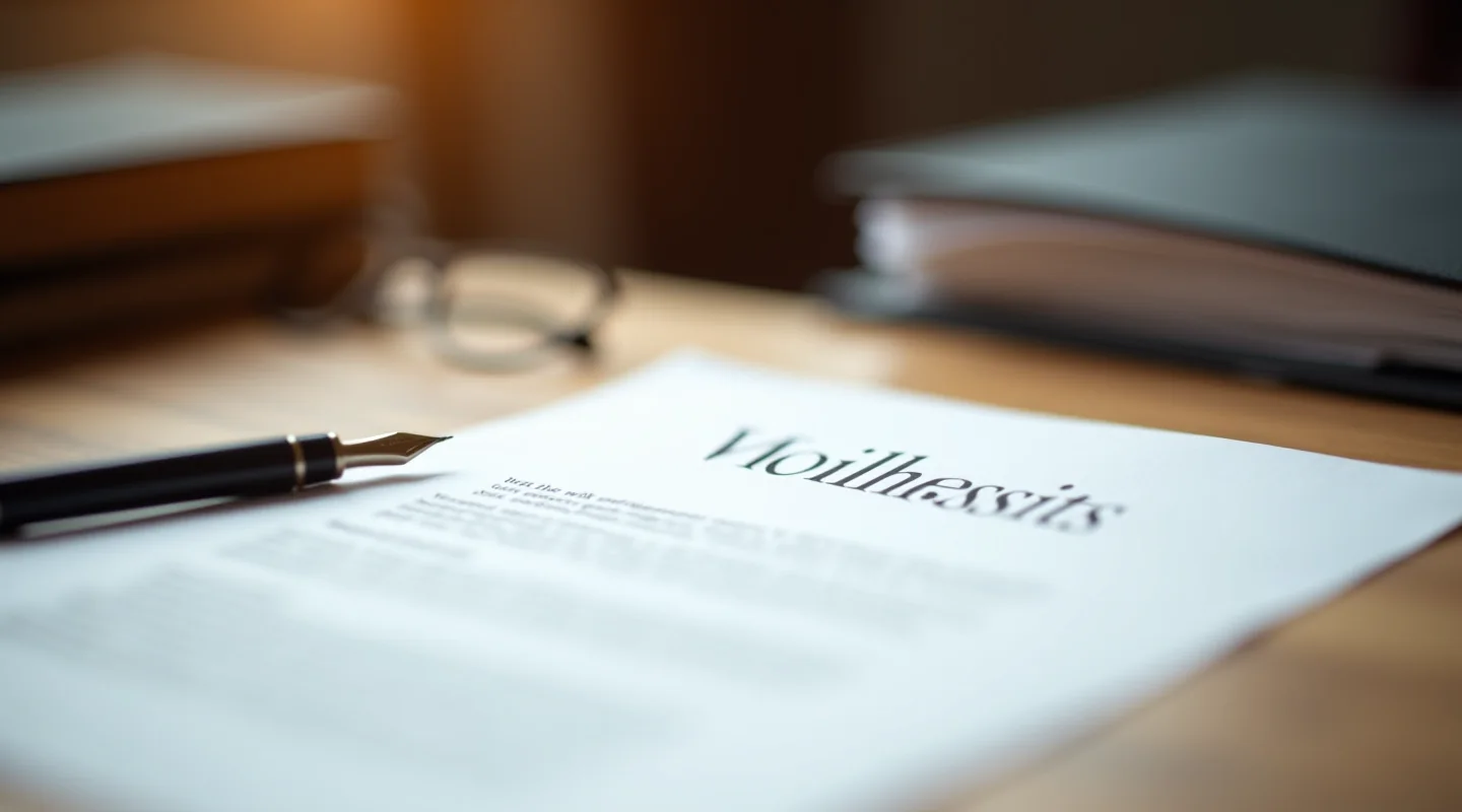 Geopend testamentdocument met een vulpen op een bureau