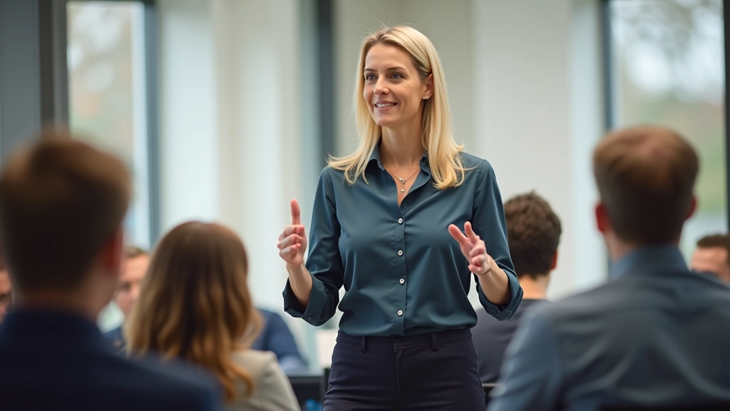 Trainer demonstreert actieve luistervaardigheid in een workshop setting