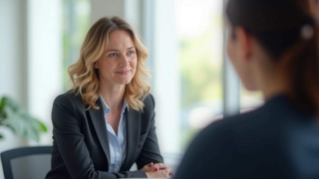 Vrouw luistert aandachtig naar collega, ondersteunende lichaamshouding, empathische gezichtsuitdrukking